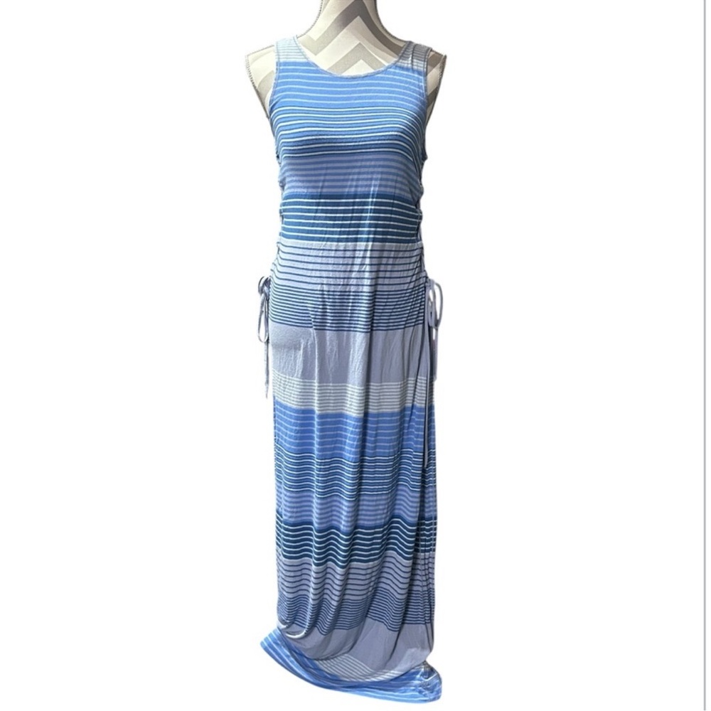 Chelsea & Violet Maxi Tank Dress Blue/Grey Stripes Sleeveless Women's Small